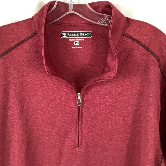 Pebble Beach Men’s Medium Performance 1/4 Zip Pullover Long Sleeve Burgundy Golf - Picture 2 of 16